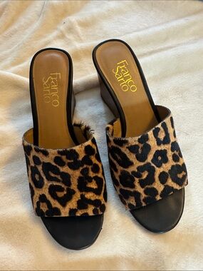 Franco Sarto Leopard-Print Slide Mules in Brown and Black animal hair